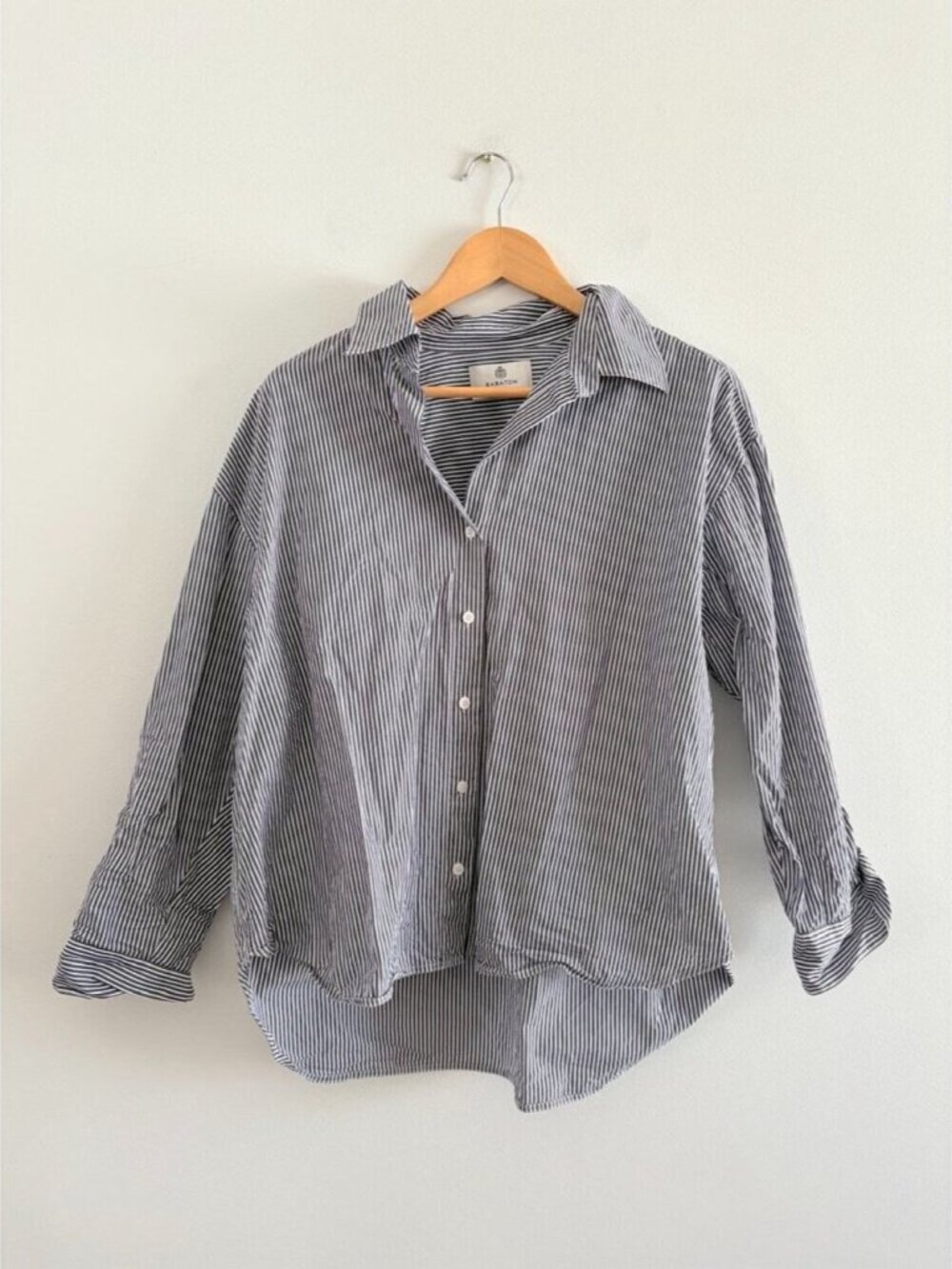 Aritzia Babaton Archive Poplin Shirt Oversized Mila Ink Navy/White Size Small - Picture 6 of 10